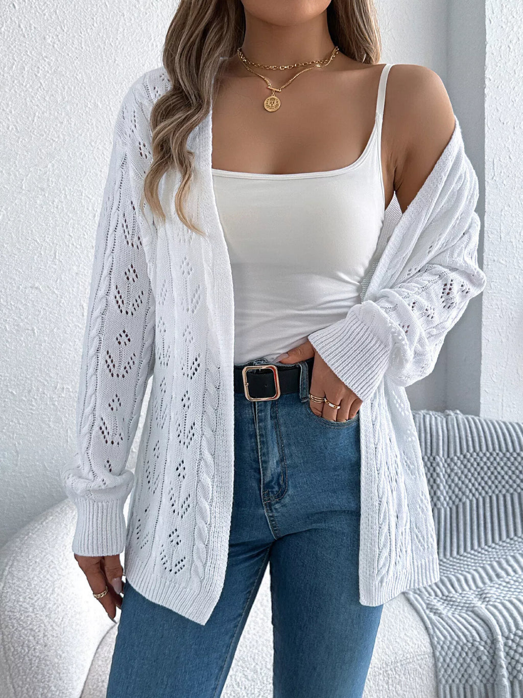 Openwork Open Front Long Sleeve Cardigan (16)