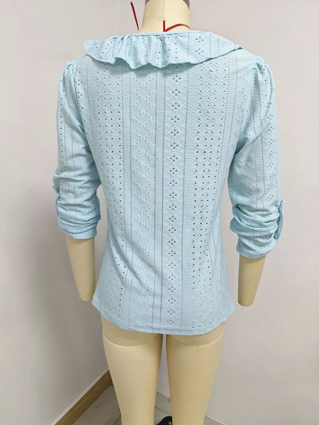 Eyelet Ruffle V-neck Blouse (13)