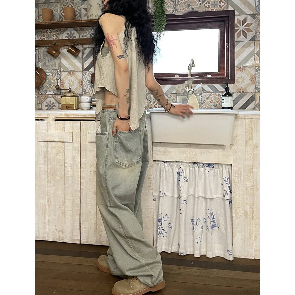 Straight Cylinder Floor Mopping Baggy Jeans photo 1