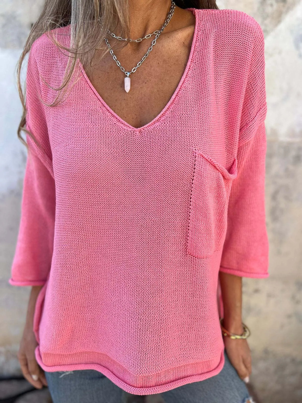 Full Size Casual V-neck Knit Sweater Plus (5)