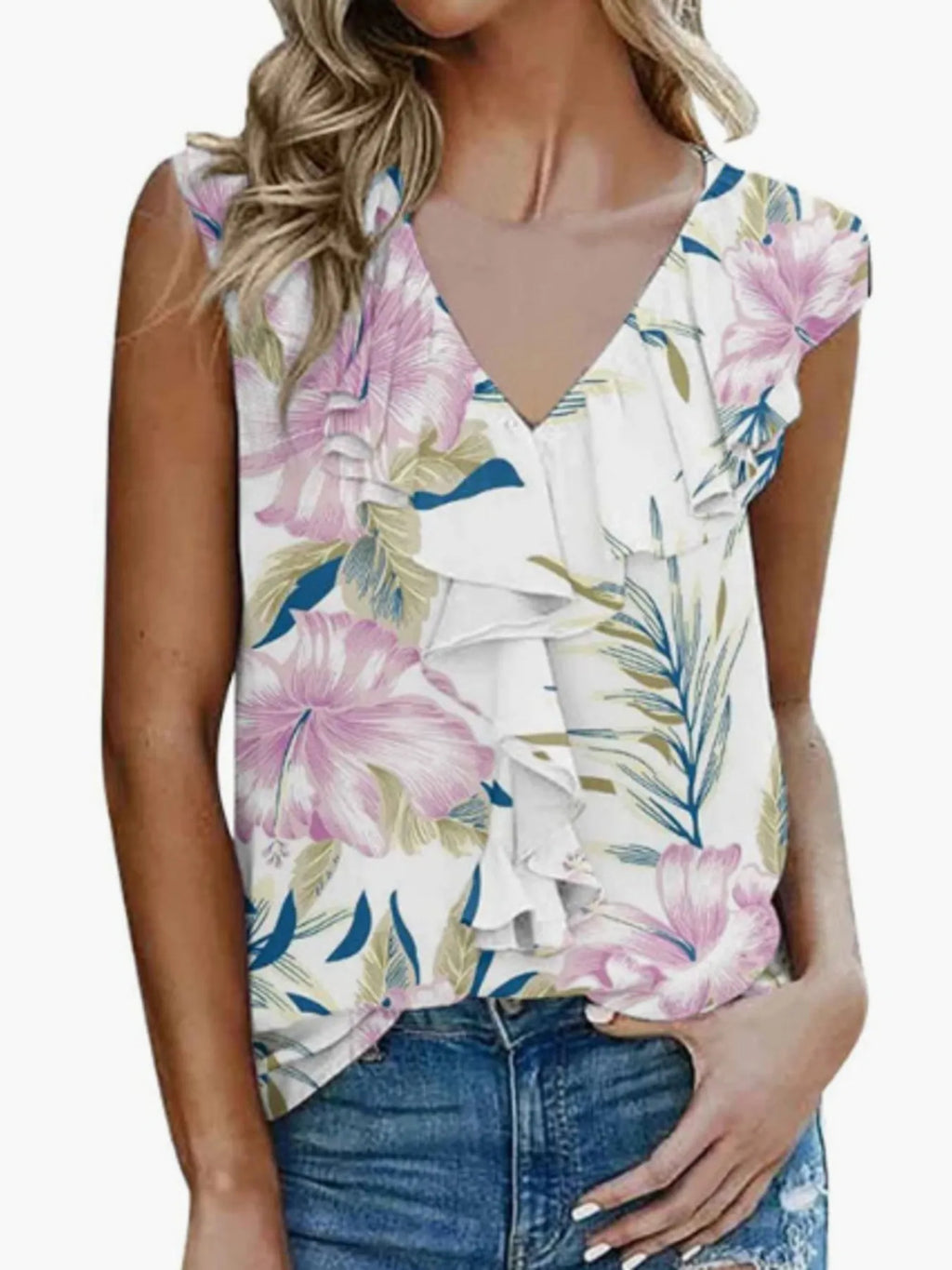 Printed V-neck Tank
