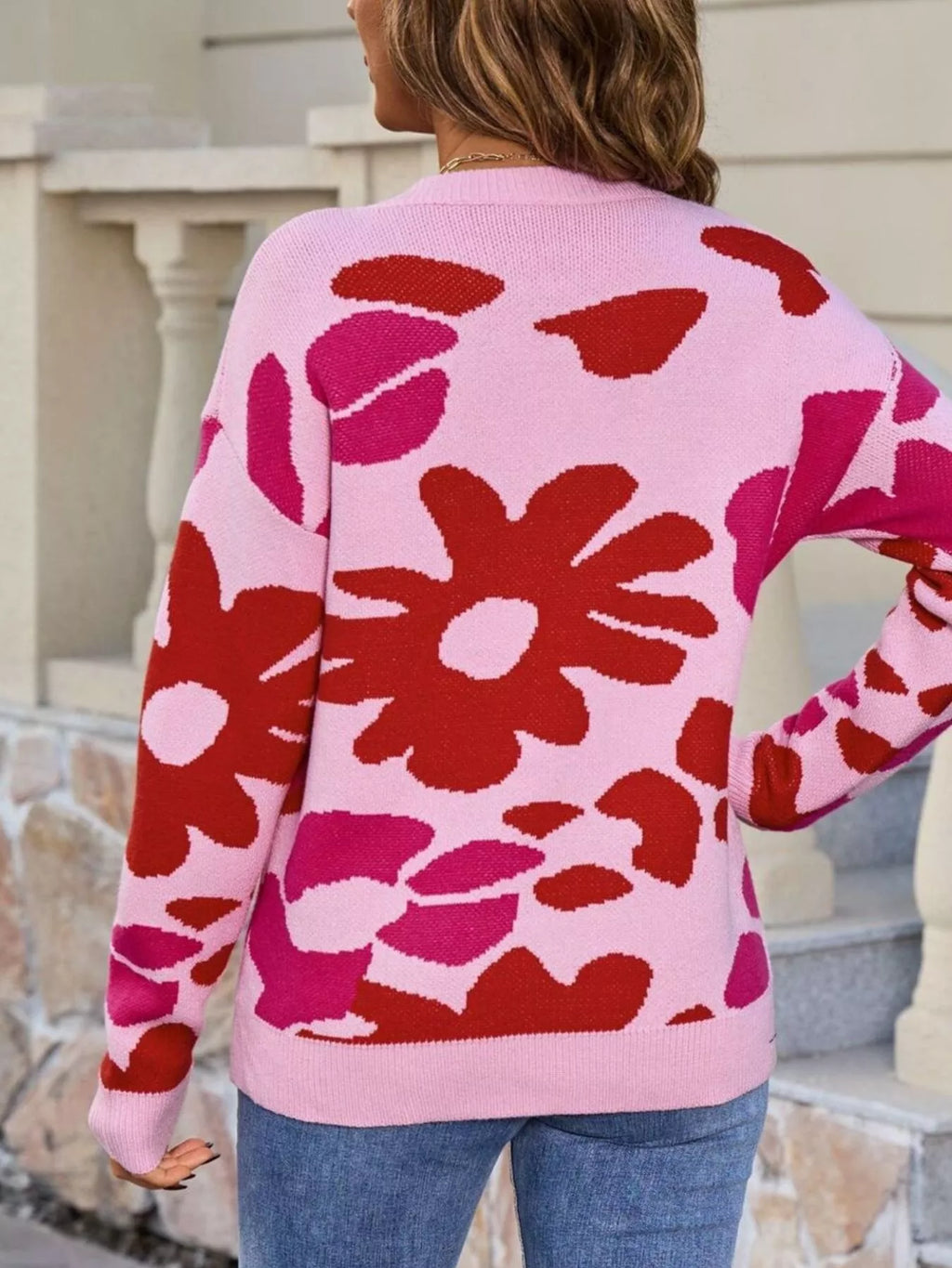Floral Crew Neck Long Sleeve Sweater (16)