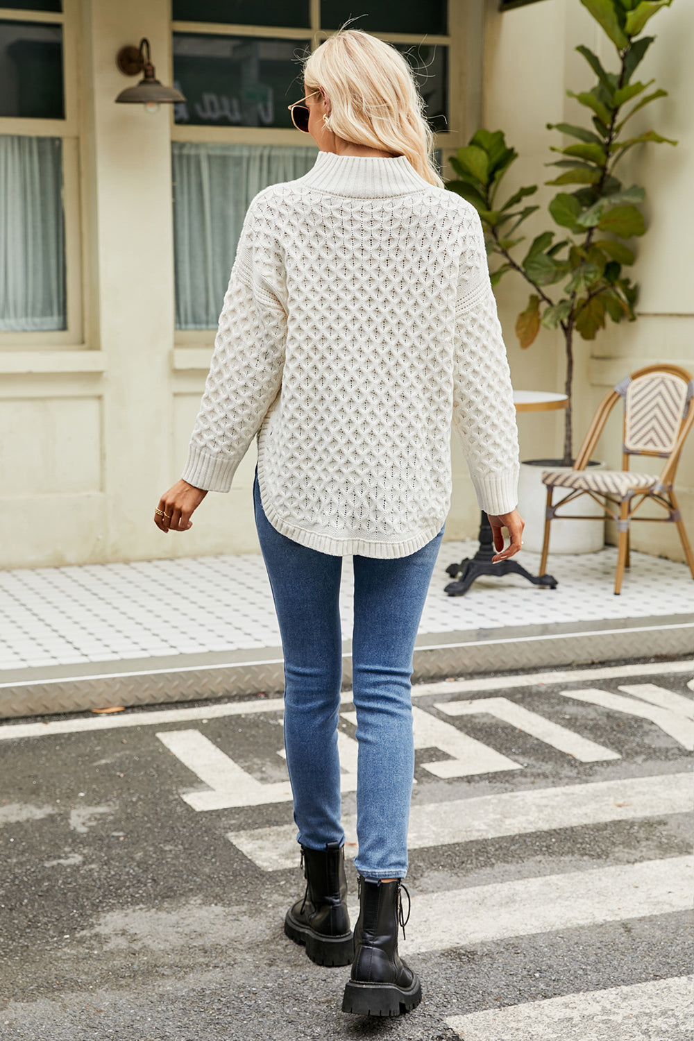 Slit Long Sleeve Mock Neck Sweater (4)