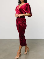 Ruched Surplice Half Sleeve Dress (2)