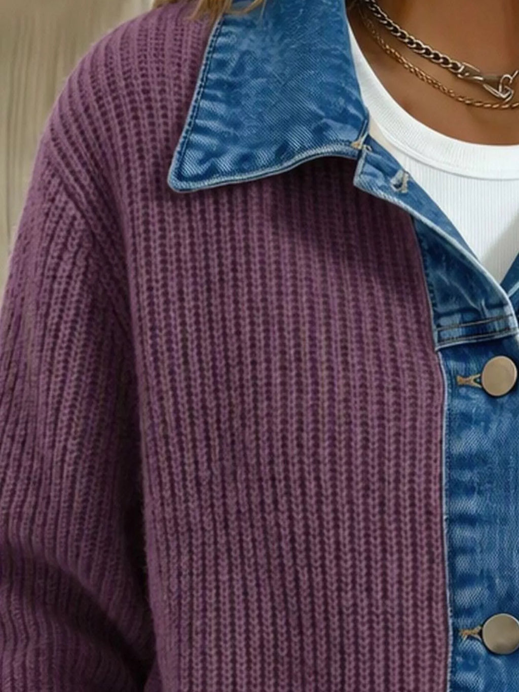 Denim Trim Button Up Cardigan (10)
