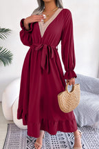 Contrast Belted Flounce Sleeve Dress (3)