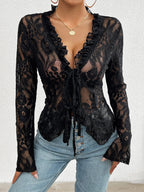 Tie Front Long Sleeve Lace Top (7)