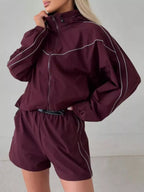 Drawstring Zip-up Jacket Shorts Set (25)