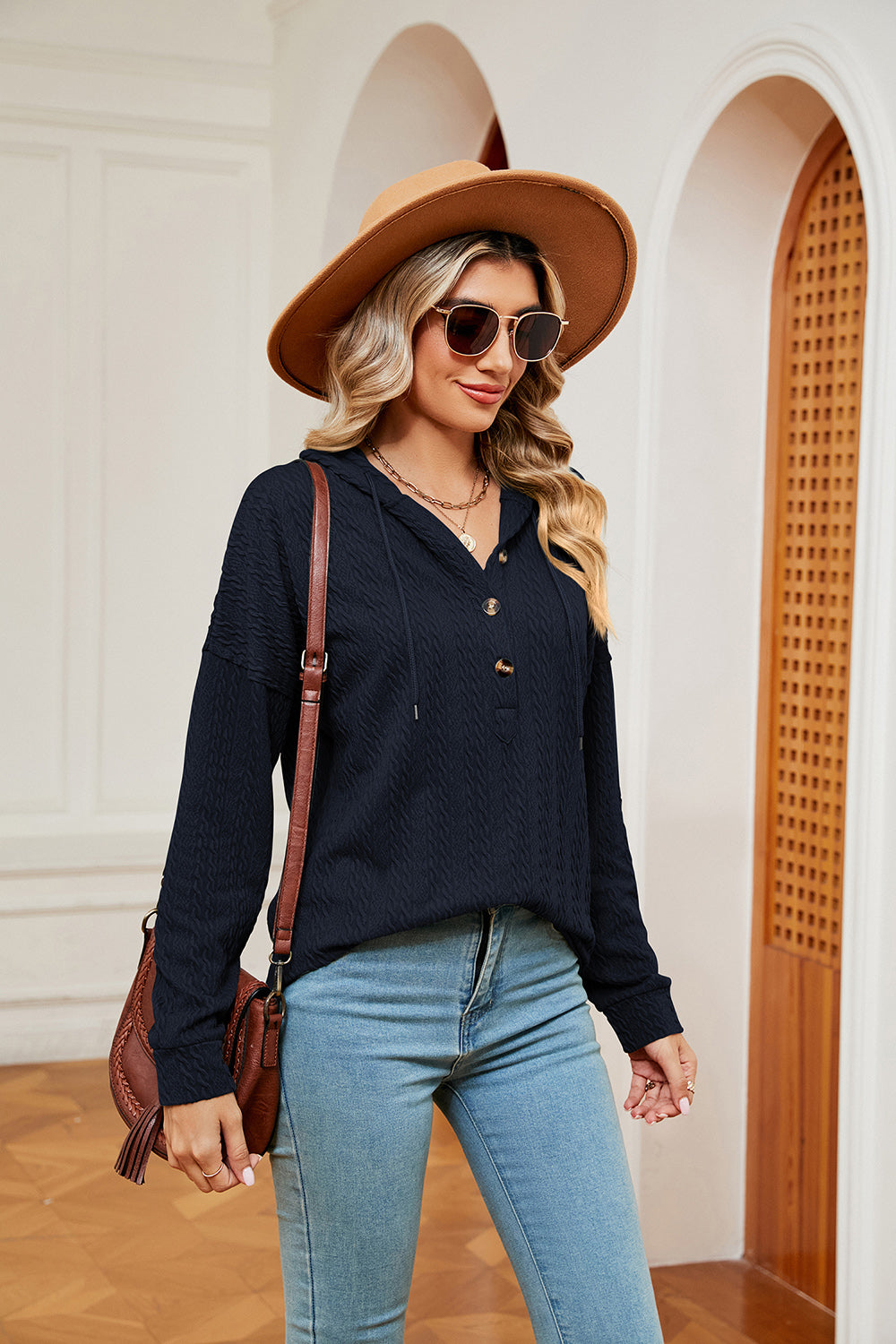 Half-button Dropped Shoulder Hoodie (6)