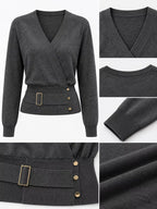 Surplice Elastic Waist Long Sleeve Knit Top (7)