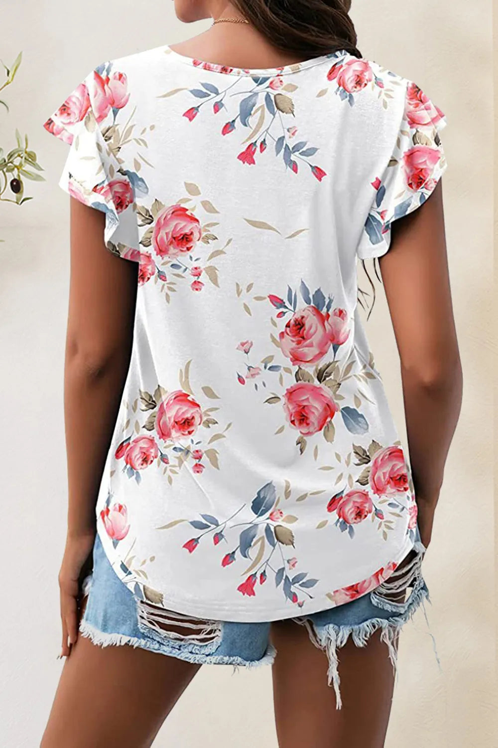 Printed Round Neck Short Sleeve T-shirt (22)