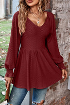 Peplum V-neck Long Sleeve Blouse (4)