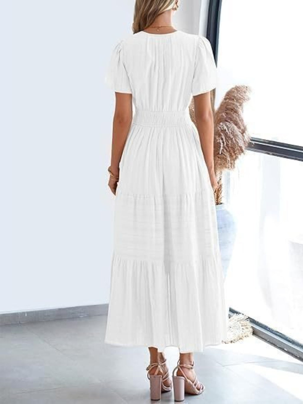 Notched Short Sleeve Tiered Dress (11)