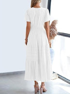 Notched Short Sleeve Tiered Dress (11)