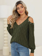 Cable-knit Cold Shoulder Sweater (3)