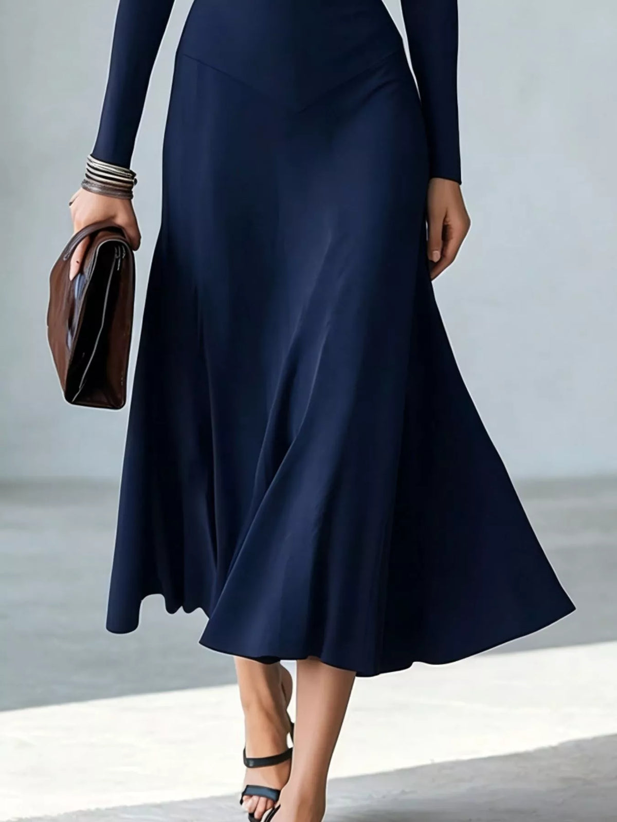 Full Size Mock Neck Cut-out Long Sleeve Midi Dress Plus (18)
