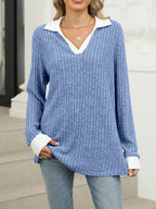Ribbed Knit Long Sleeve T-shirt (2)