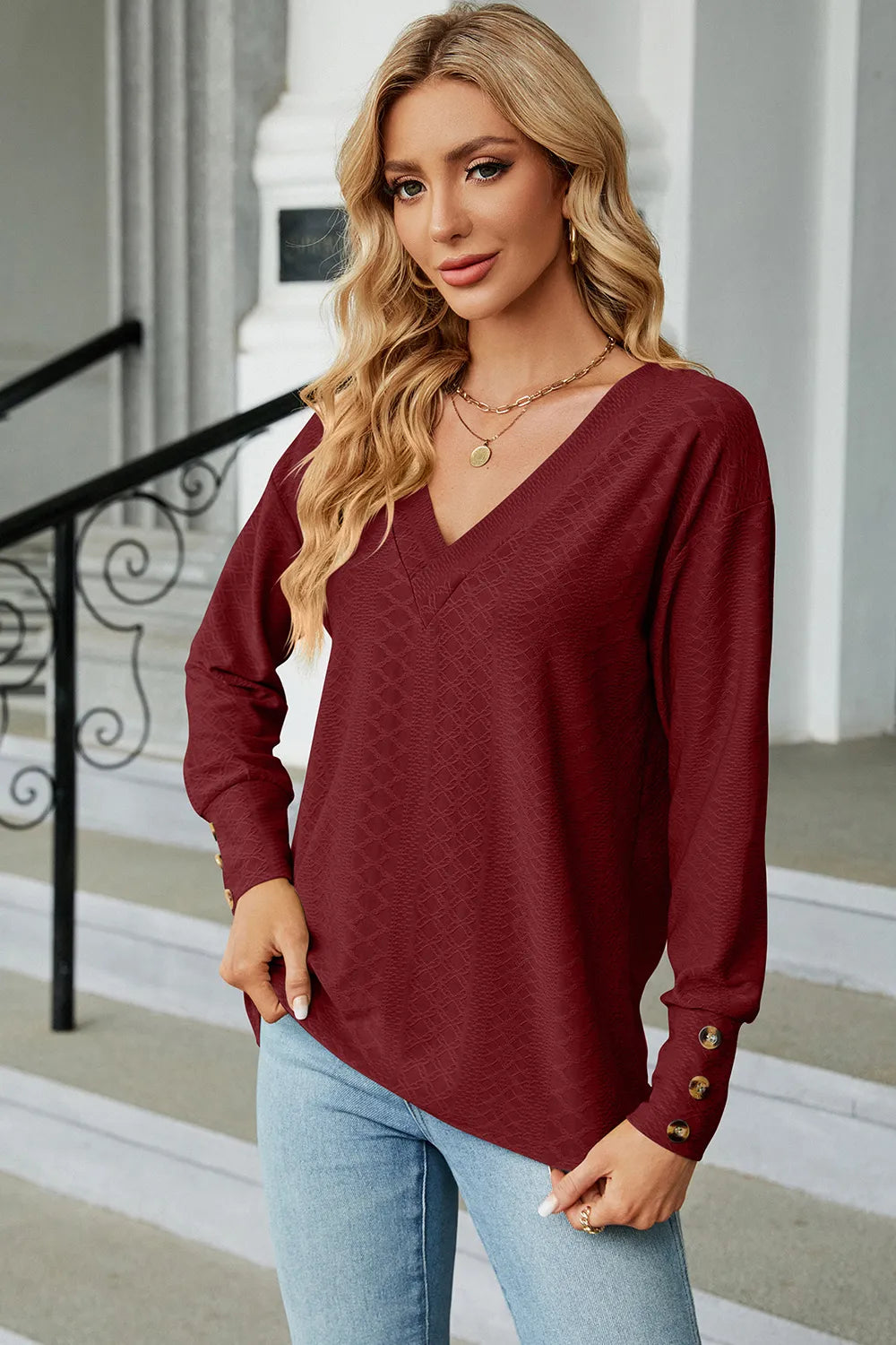 V-neck Lantern Sleeve T-shirt (10)