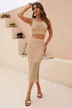 Openwork Cropped Tank Split Skirt Set (3)