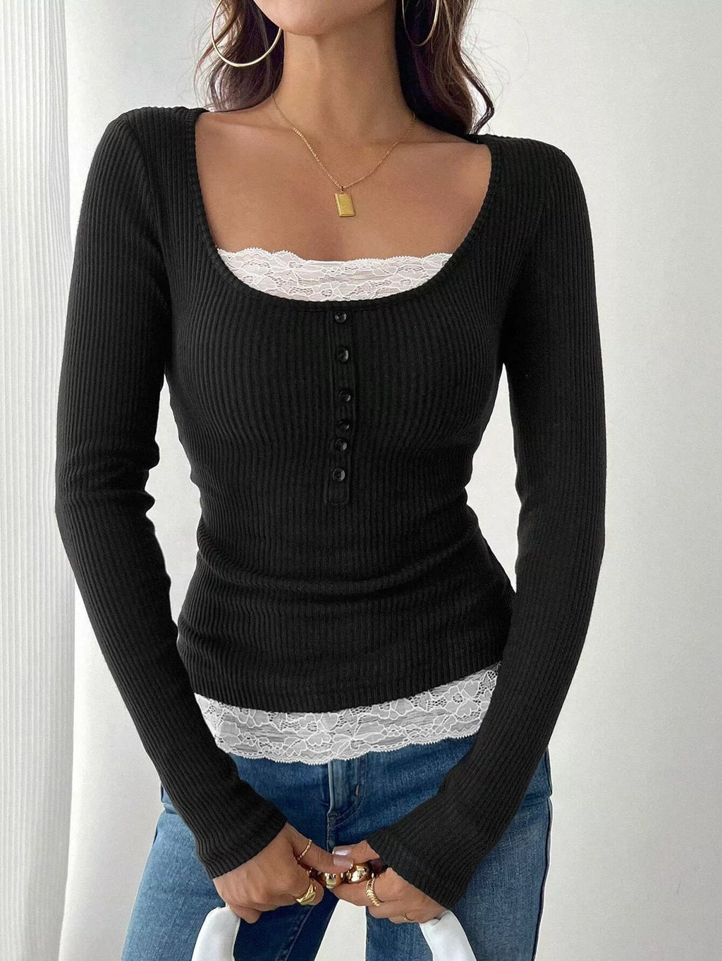 Lace Detail Long Sleeve T-shirt