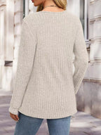 Ribbed Knit Button-front Long Sleeve T-shirt (24)