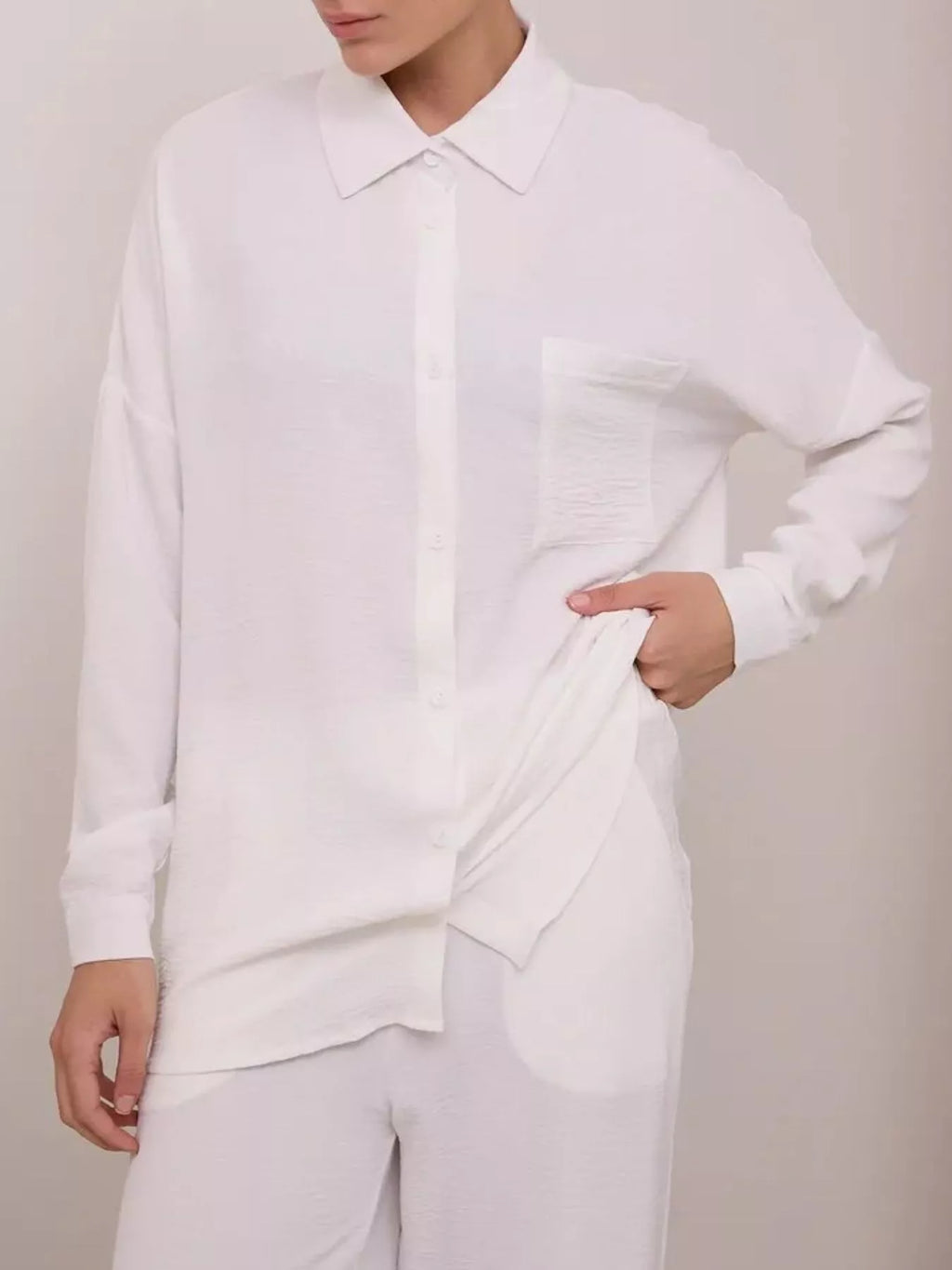 Relaxed Fit Shirt Wide Leg Pants Set (34)