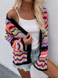 Chevron Stripes Openwork Cardigan (4)
