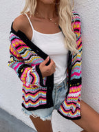 Chevron Stripes Openwork Cardigan (4)