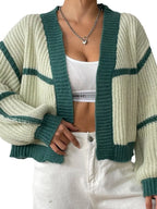 Color-block Ribbed Knit Open-front Cropped Cardigan (9)