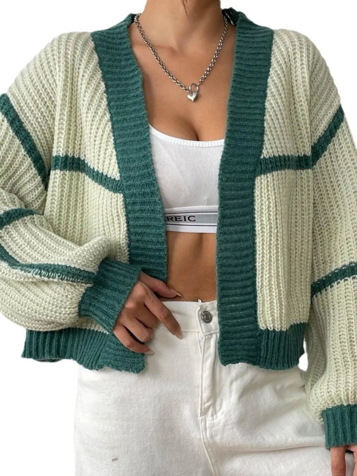 Color-block Ribbed Knit Open-front Cropped Cardigan (9)