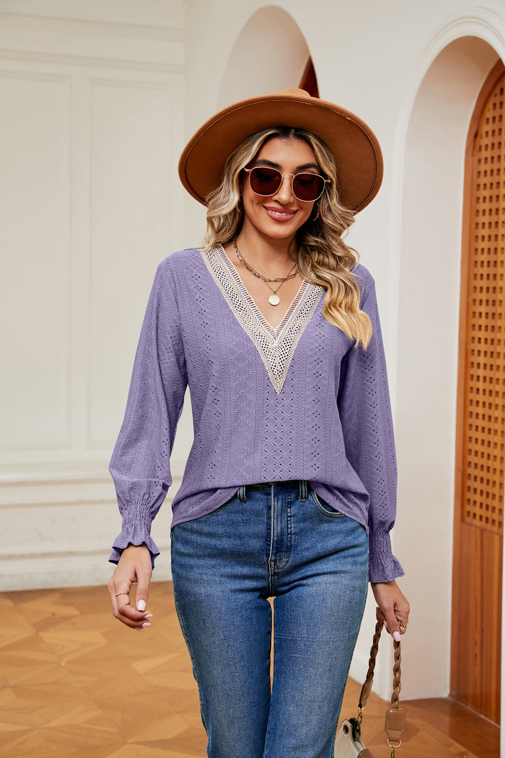 Contrast Flounce Sleeve Blouse (21)
