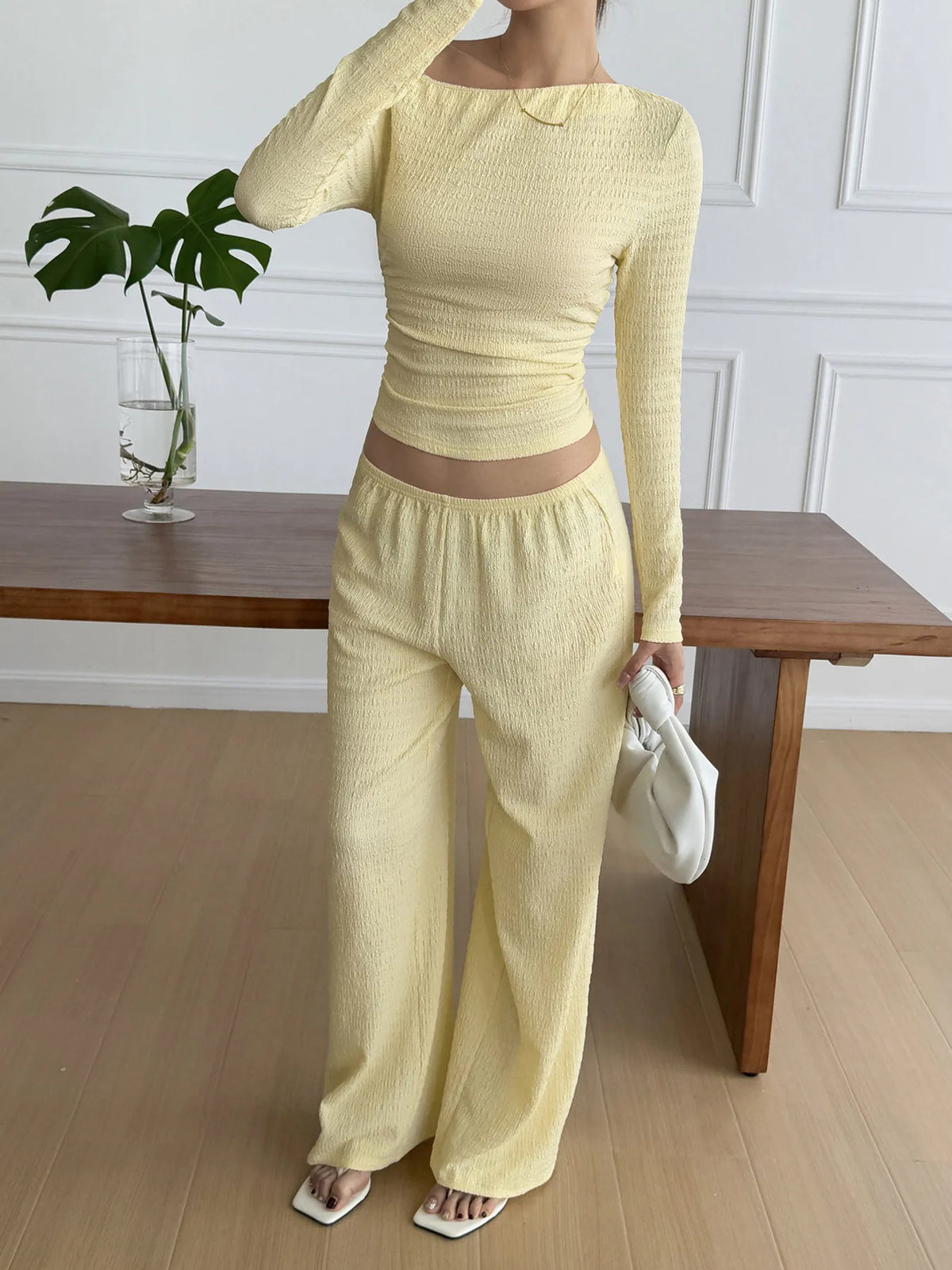 One Shoulder Long Sleeve Top Pants Set (3)