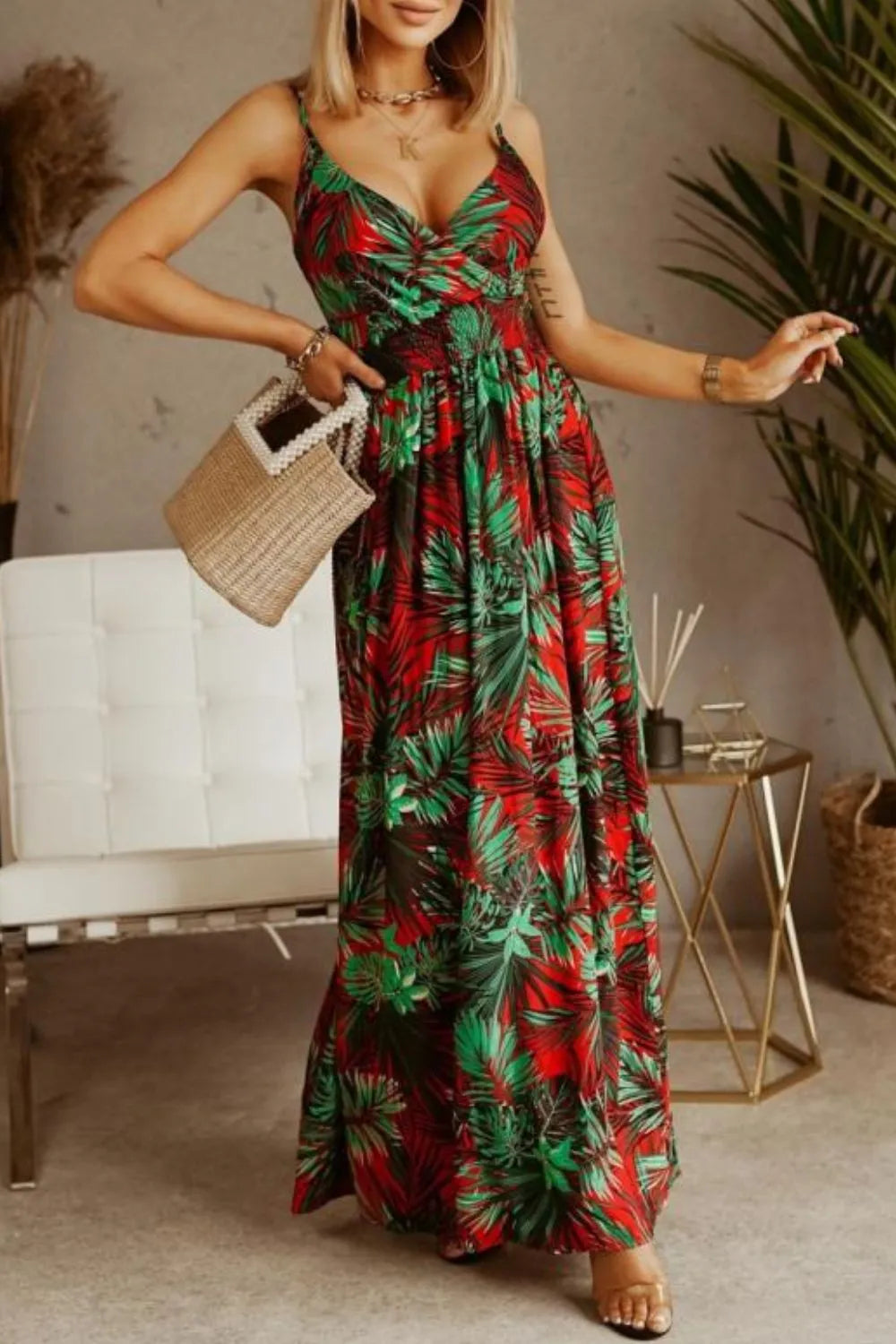 Printed Spaghetti Strap Maxi Dress (25)