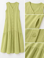 Full Size V-neck Button Front Sleeveless Midi Dress Plus (20)