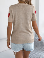 Heart Round Neck Short Sleeve Knit Top (16)