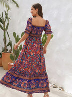 Floral Flounce Sleeve Midi Dress (2)