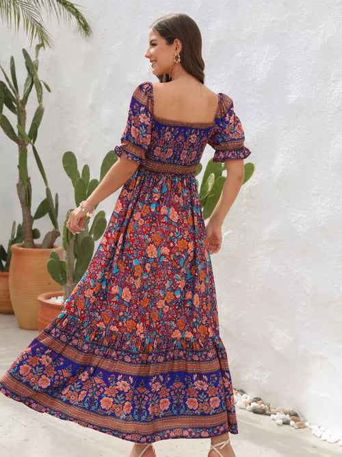 Floral Flounce Sleeve Midi Dress (2)