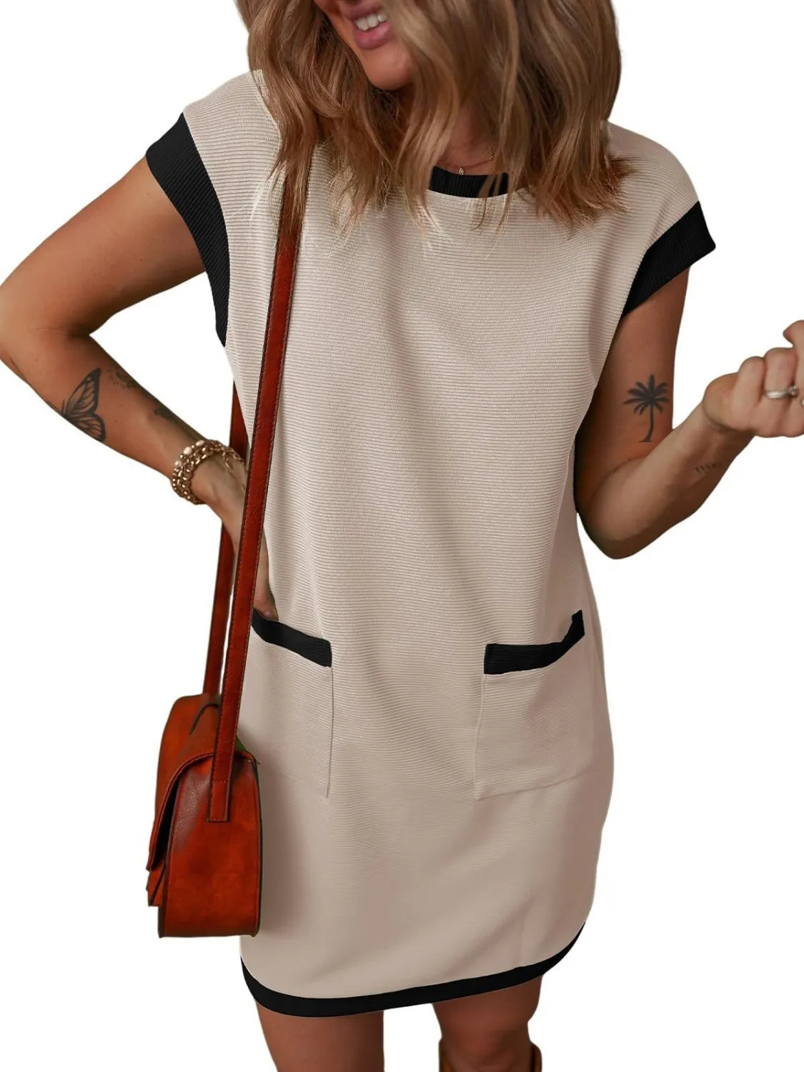 Round Neck Cap Sleeve Mini Dress (8)