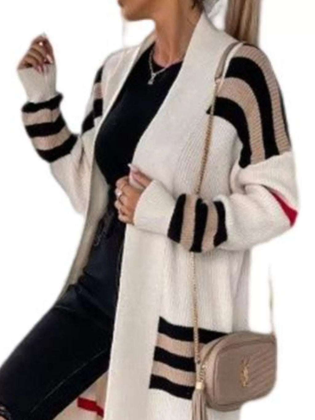 Striped Longline Open Front Cardigan (5)