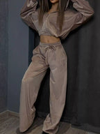 Zip Up Cropped Outerwear Pants Set (23)
