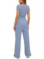 Round Neck Short Sleeve Top Pants Set (12)