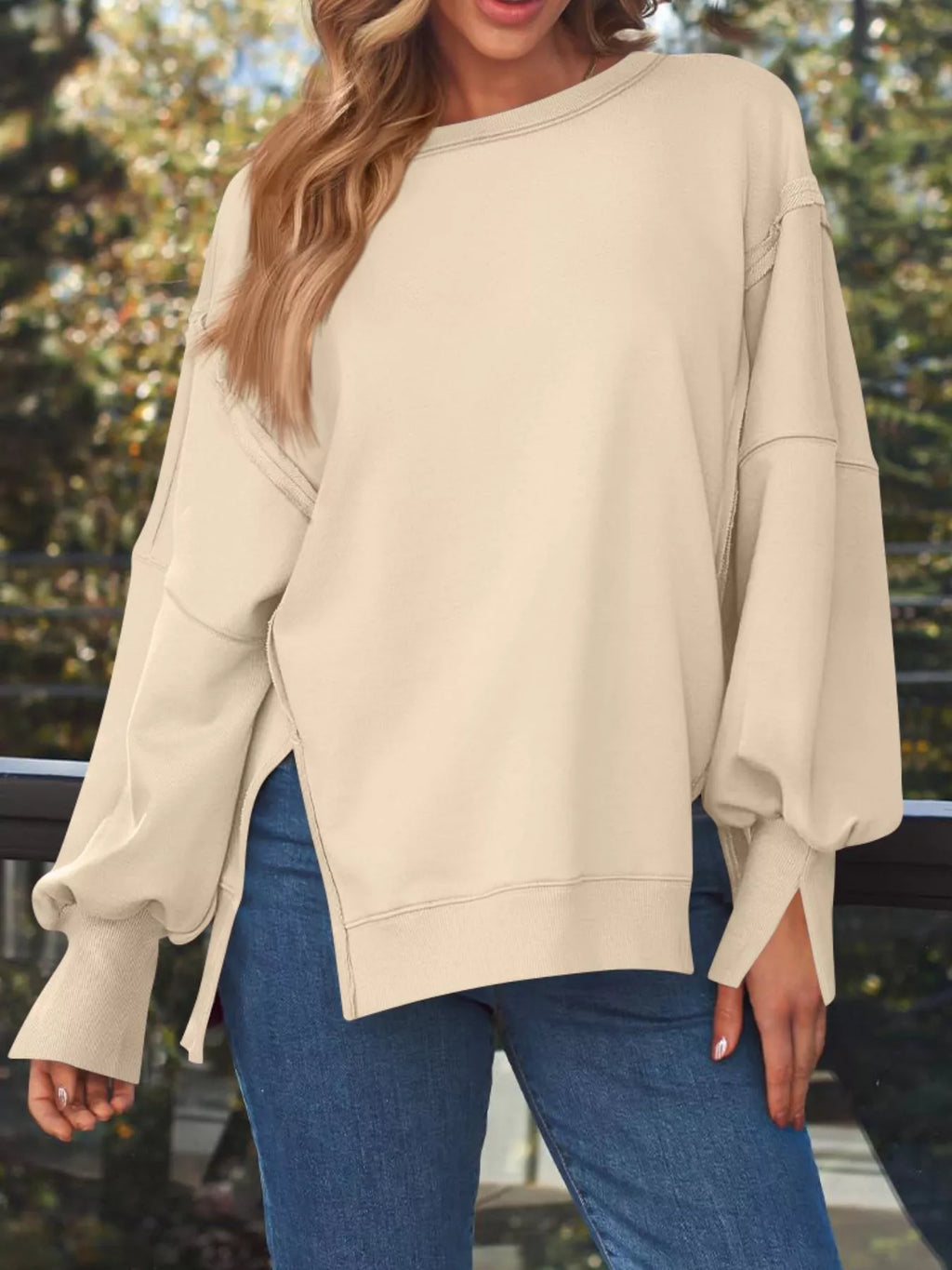 Side Slit Long Sleeve Oversized Sweatshirt (14)