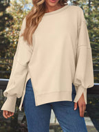Side Slit Long Sleeve Oversized Sweatshirt (14)