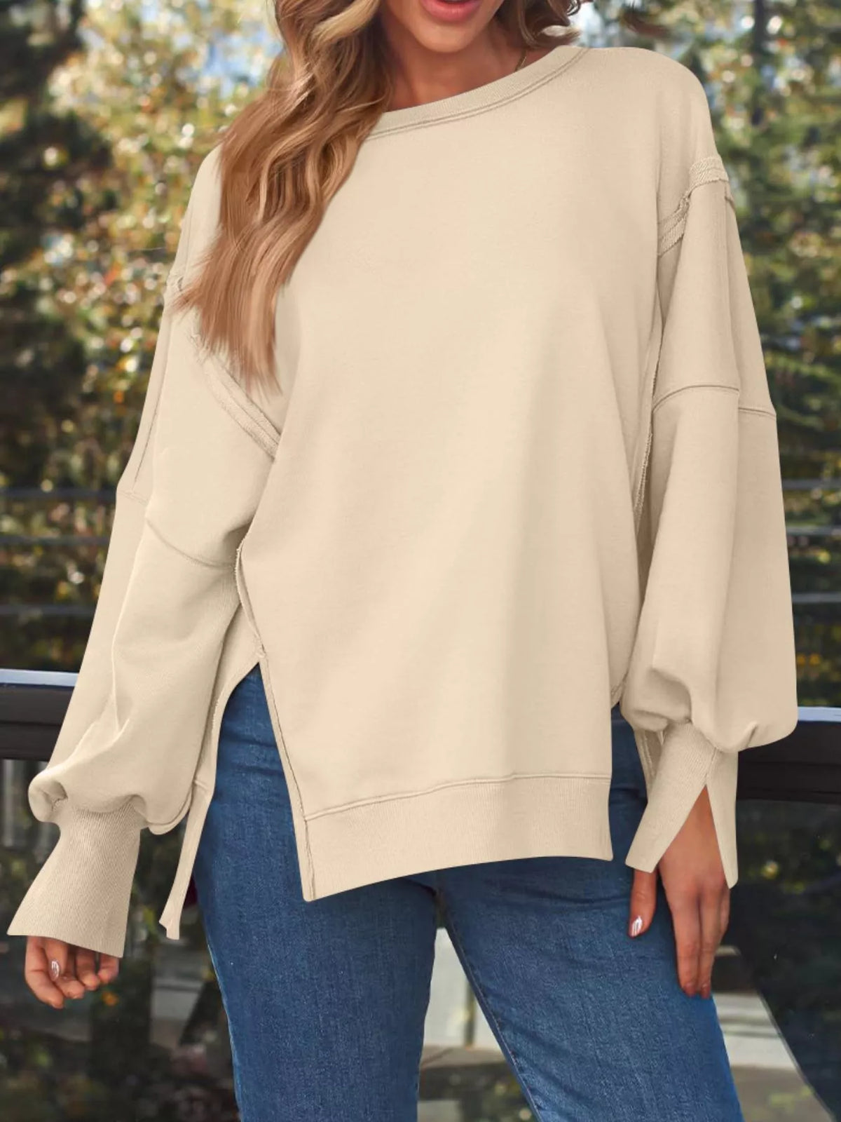 Side Slit Long Sleeve Oversized Sweatshirt (14)