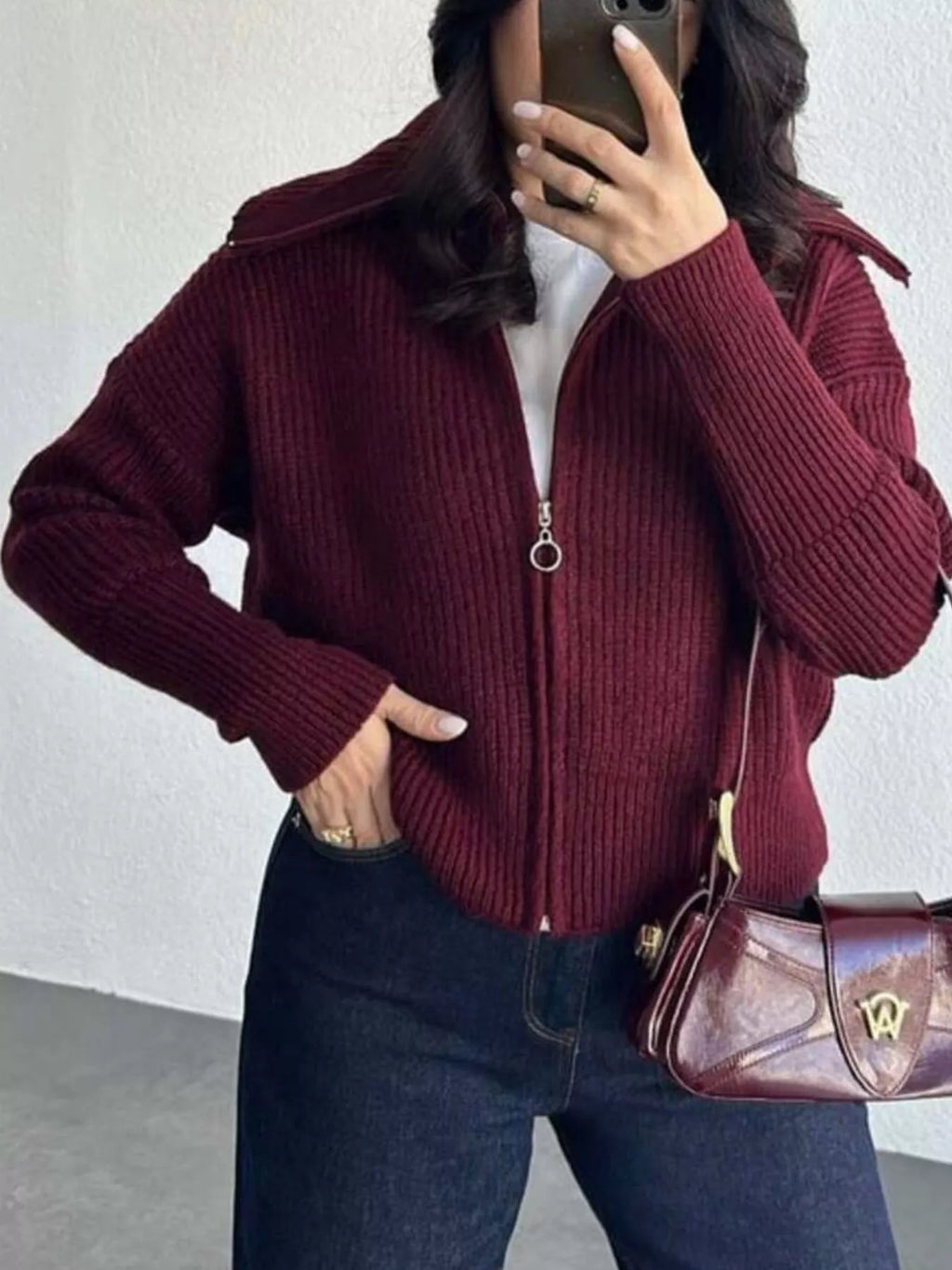 Zip Up Dropped Shoulder Cardigan (11)