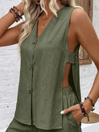 Sleeveless Button-down Top Shorts Set (11)