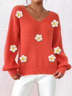 Floral Applique V-neck Sweater (2)