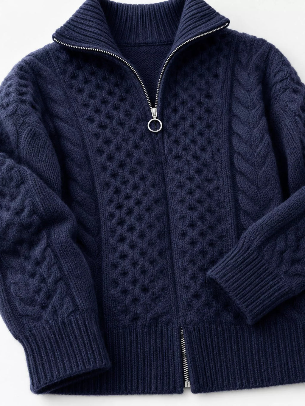 Full Size Cable-knit Zip-up Cardigan Plus (10)