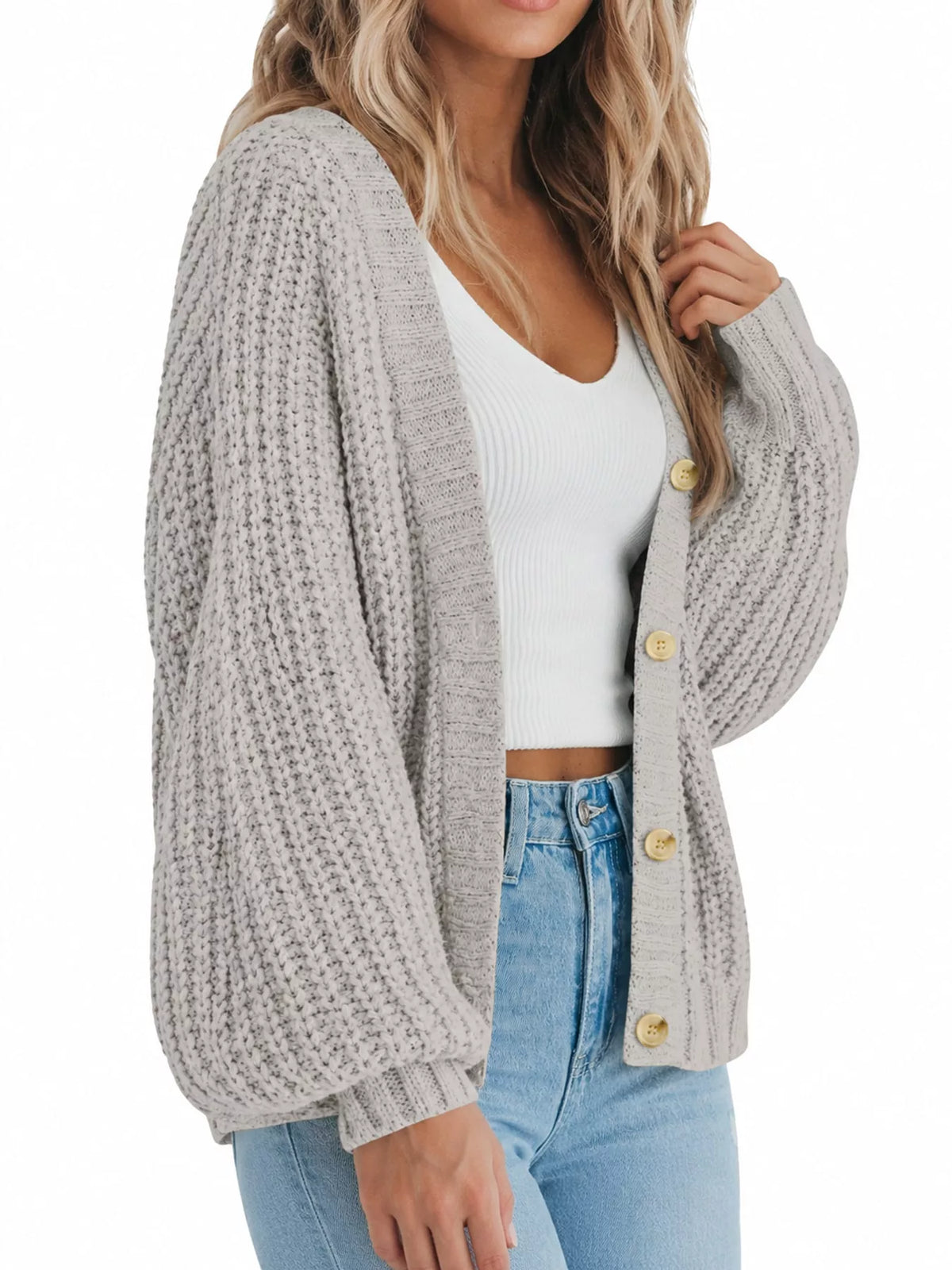 Full Size Chunky Knit Button-down Cardigan Plus (38)