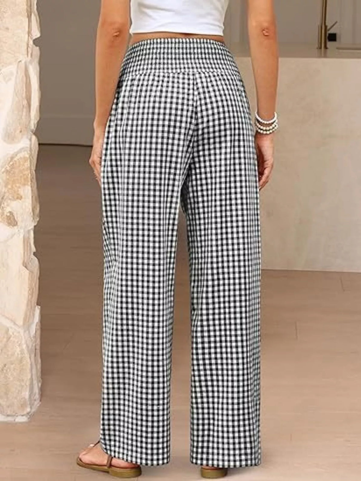 Gingham Wide-leg Pants (4)